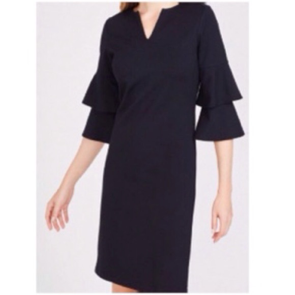 J. McLaughlin Black Letty Bell Sleeve Dress